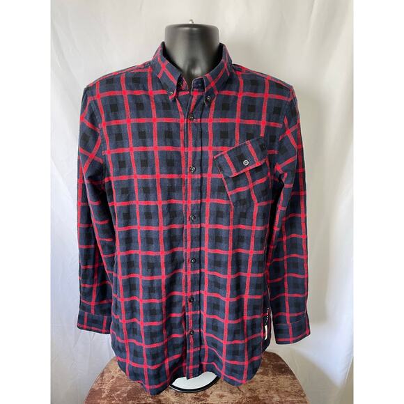 Five Four 12AMRUN Men’s Flannel Shirt Red Black Plaid Size M - Picture 1 of 6